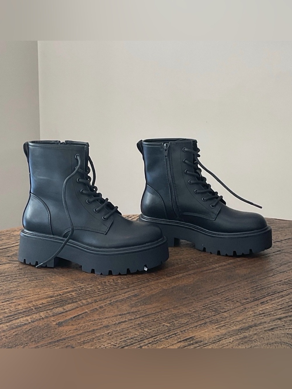 Madden Girl Black Chunky Combat Moto Boots